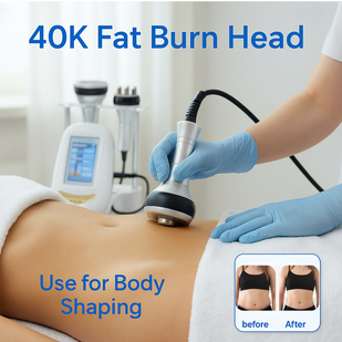 Emits ultrasonic waves to break down deep fat layers.